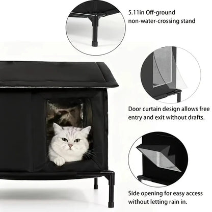 ⏳🔥LIMITED-TIME 50% OFF! ⏰All-Weather Elevated Outdoor Cat House – Waterproof Oxford Cloth, Thermal Aluminum Lining & Foldable Design 🐈🏠🌧️