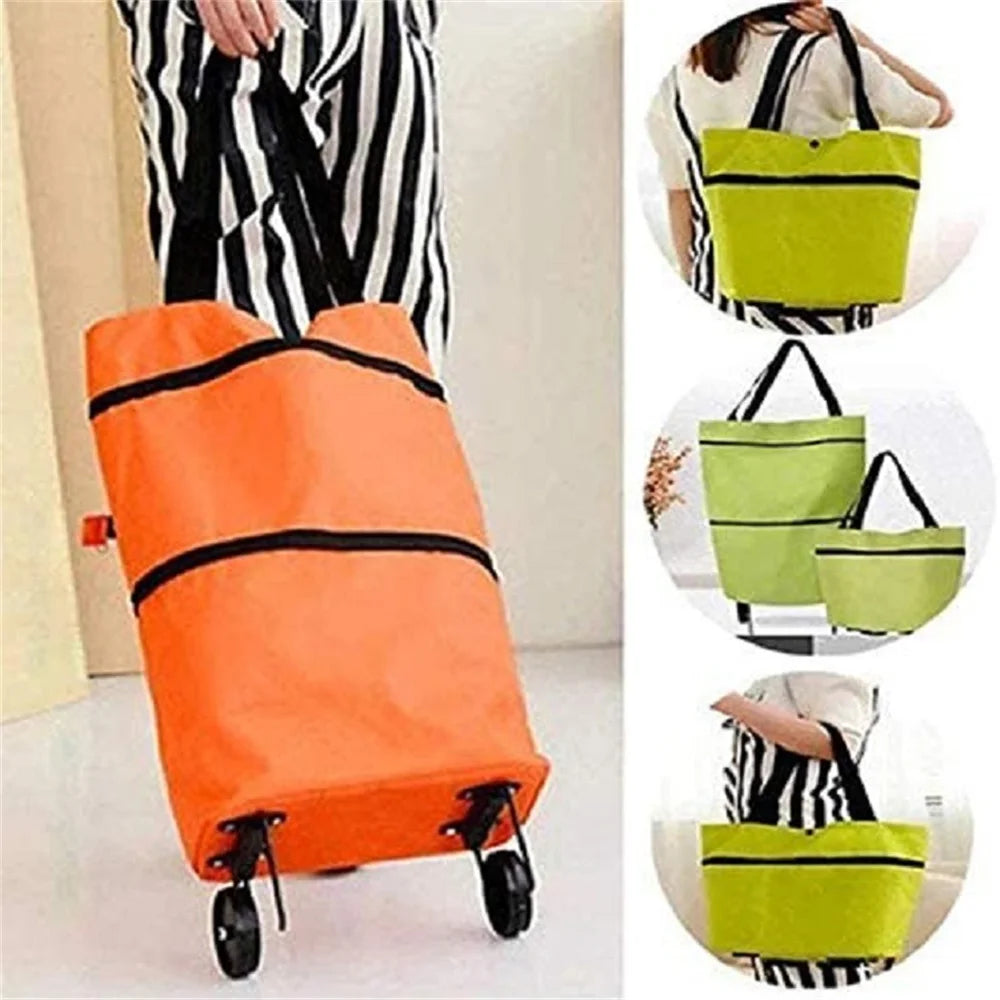 🛍️ 2-in-1 Foldable Shopping Cart – Carry More, Roll Easier