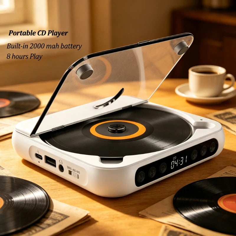 💿50% OFF | Retro Portable Bluetooth 5.3 CD Player – Lossless Clear Sound, 2000mAh Rechargeable Battery, Play All CD & MP3 Discs!