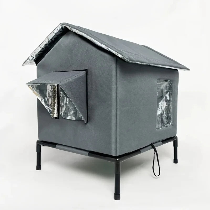 ⏳🔥LIMITED-TIME 50% OFF! ⏰All-Weather Elevated Outdoor Cat House – Waterproof Oxford Cloth, Thermal Aluminum Lining & Foldable Design 🐈🏠🌧️