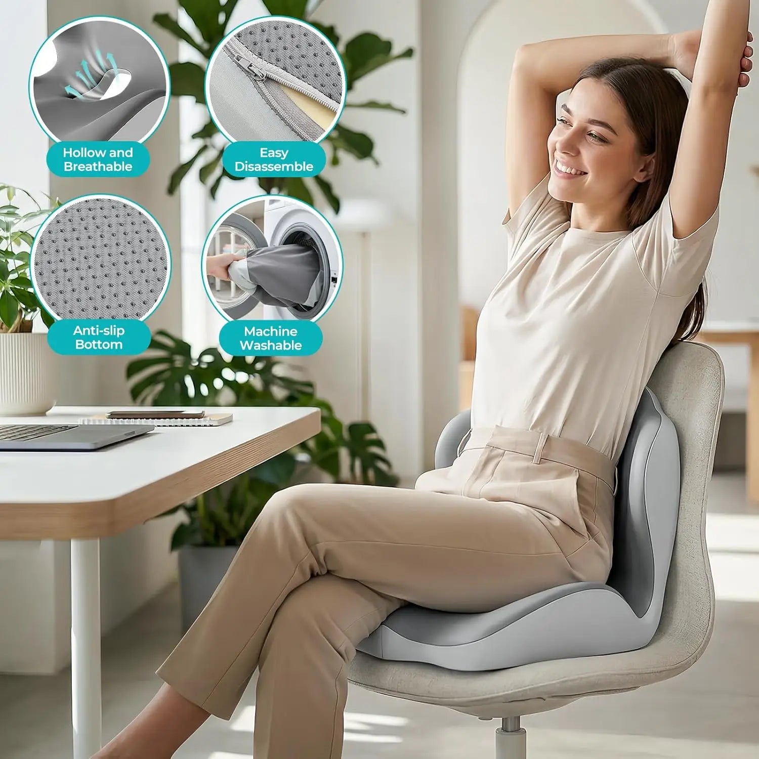 🪑 Ergonomic Memory Foam Seat Cushion with Back Support – Stay Comfortable All Day, Perfect for Office, Car & Home ✨