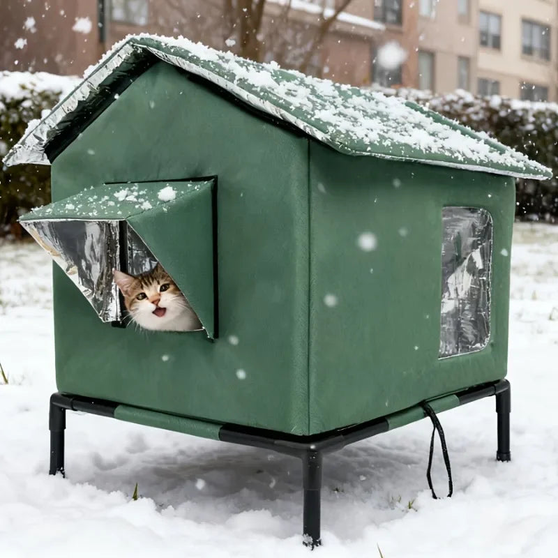 ⏳🔥LIMITED-TIME 50% OFF! ⏰All-Weather Elevated Outdoor Cat House – Waterproof Oxford Cloth, Thermal Aluminum Lining & Foldable Design 🐈🏠🌧️