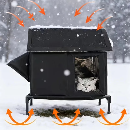 ⏳🔥LIMITED-TIME 50% OFF! ⏰All-Weather Elevated Outdoor Cat House – Waterproof Oxford Cloth, Thermal Aluminum Lining & Foldable Design 🐈🏠🌧️