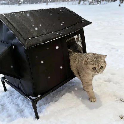 ⏳🔥LIMITED-TIME 50% OFF! ⏰All-Weather Elevated Outdoor Cat House – Waterproof Oxford Cloth, Thermal Aluminum Lining & Foldable Design 🐈🏠🌧️