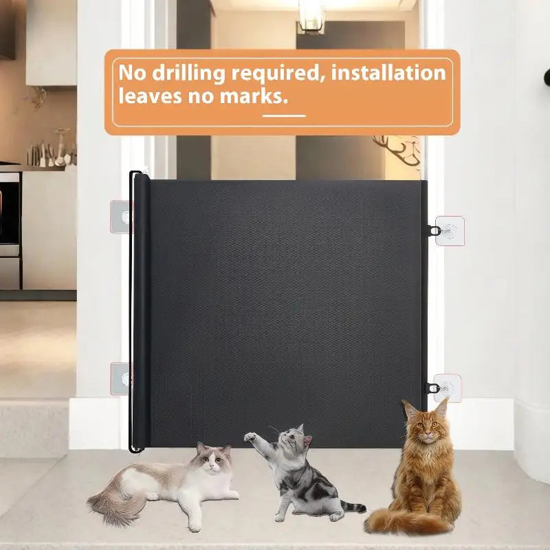 Retractable Pet Mesh Fence & Cat Gate – No-Drill Safety Barrier for Small, Medium & Large Pets