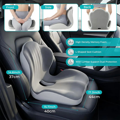 🪑 Ergonomic Memory Foam Seat Cushion with Back Support – Stay Comfortable All Day, Perfect for Office, Car & Home ✨