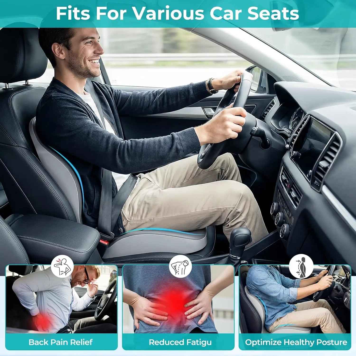 🪑 Ergonomic Memory Foam Seat Cushion with Back Support – Stay Comfortable All Day, Perfect for Office, Car & Home ✨