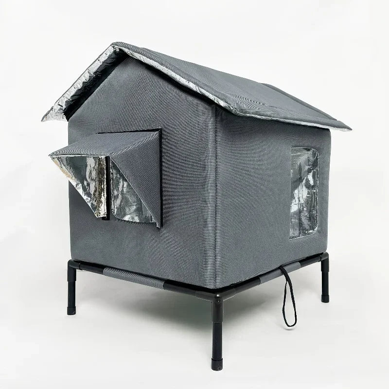 ⏳🔥LIMITED-TIME 50% OFF! ⏰All-Weather Elevated Outdoor Cat House – Waterproof Oxford Cloth, Thermal Aluminum Lining & Foldable Design 🐈🏠🌧️
