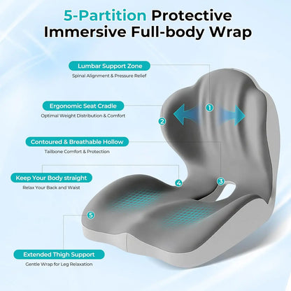 🪑 Ergonomic Memory Foam Seat Cushion with Back Support – Stay Comfortable All Day, Perfect for Office, Car & Home ✨
