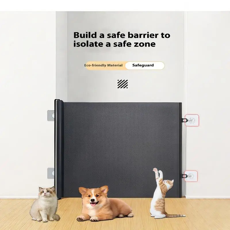 Retractable Pet Mesh Fence & Cat Gate – No-Drill Safety Barrier for Small, Medium & Large Pets