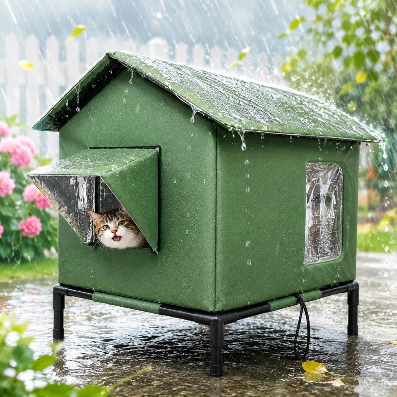 ⏳🔥LIMITED-TIME 50% OFF! ⏰All-Weather Elevated Outdoor Cat House – Waterproof Oxford Cloth, Thermal Aluminum Lining & Foldable Design 🐈🏠🌧️