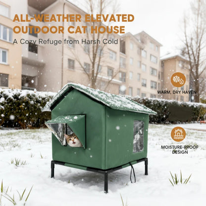 ⏳🔥LIMITED-TIME 50% OFF! ⏰All-Weather Elevated Outdoor Cat House – Waterproof Oxford Cloth, Thermal Aluminum Lining & Foldable Design 🐈🏠🌧️