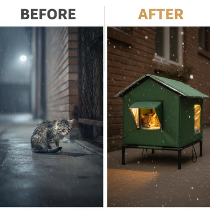 ⏳🔥LIMITED-TIME 50% OFF! ⏰All-Weather Elevated Outdoor Cat House – Waterproof Oxford Cloth, Thermal Aluminum Lining & Foldable Design 🐈🏠🌧️