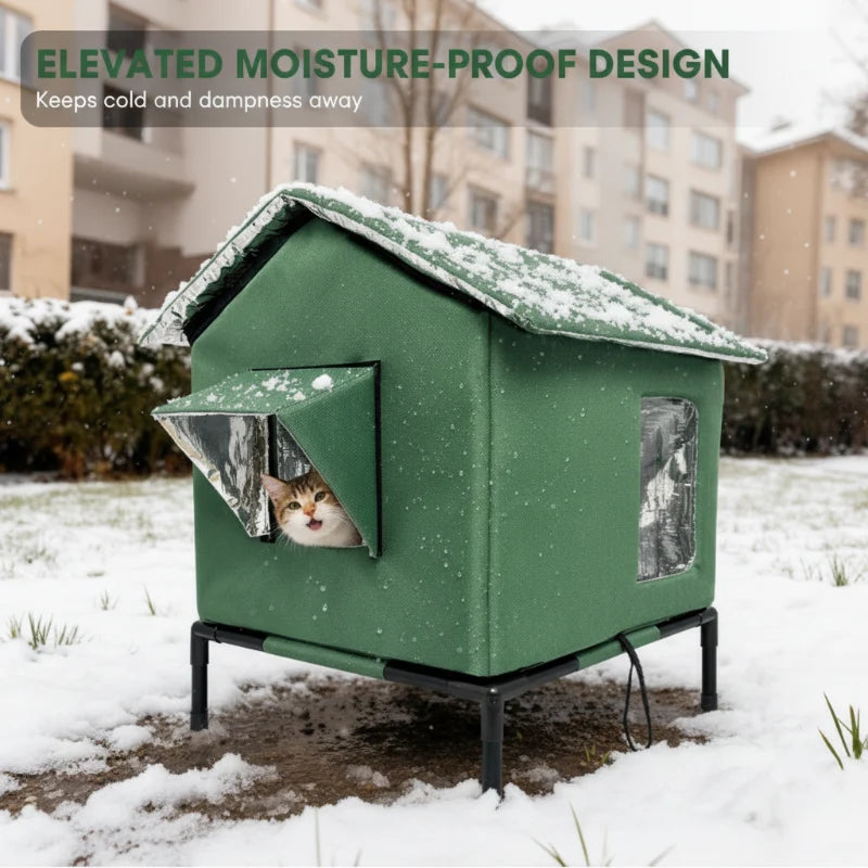 ⏳🔥LIMITED-TIME 50% OFF! ⏰All-Weather Elevated Outdoor Cat House – Waterproof Oxford Cloth, Thermal Aluminum Lining & Foldable Design 🐈🏠🌧️