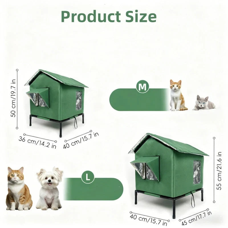 ⏳🔥LIMITED-TIME 50% OFF! ⏰All-Weather Elevated Outdoor Cat House – Waterproof Oxford Cloth, Thermal Aluminum Lining & Foldable Design 🐈🏠🌧️