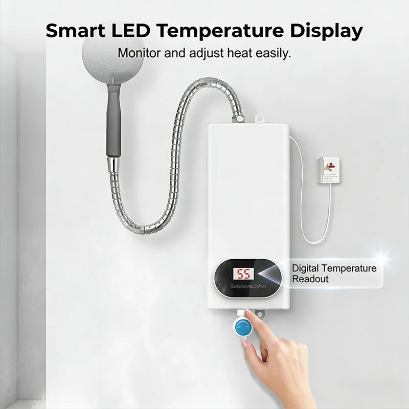 🎉 2026 Sale — Over 15,000 Sold!💧 Compact Tankless Instant Electric Water Heater‑LED Temperature Display with Multi‑Safety Protection ✨