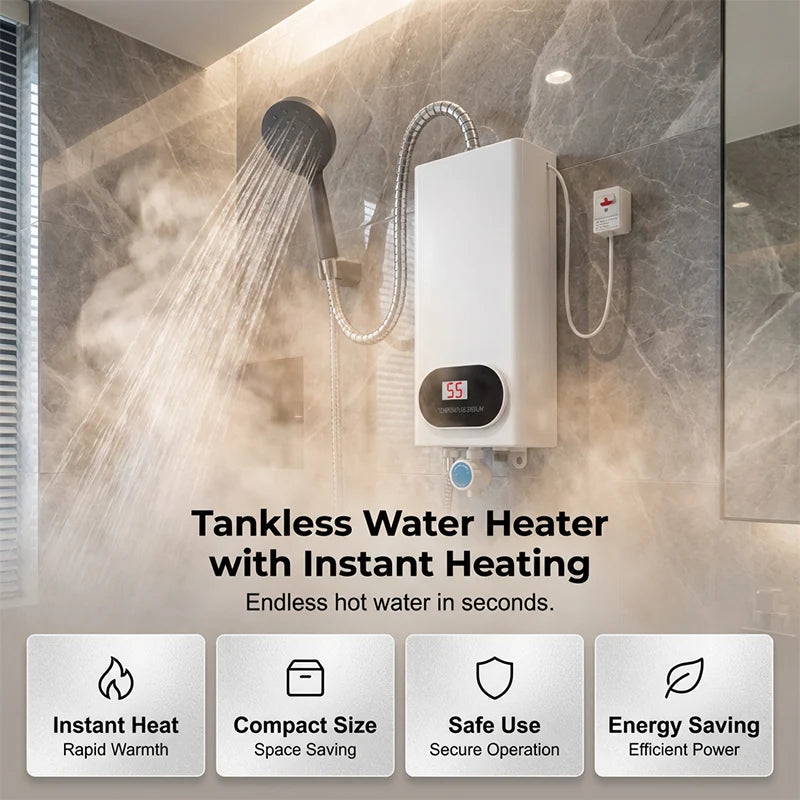🎉 2026 Sale — Over 15,000 Sold!💧 Compact Tankless Instant Electric Water Heater‑LED Temperature Display with Multi‑Safety Protection ✨