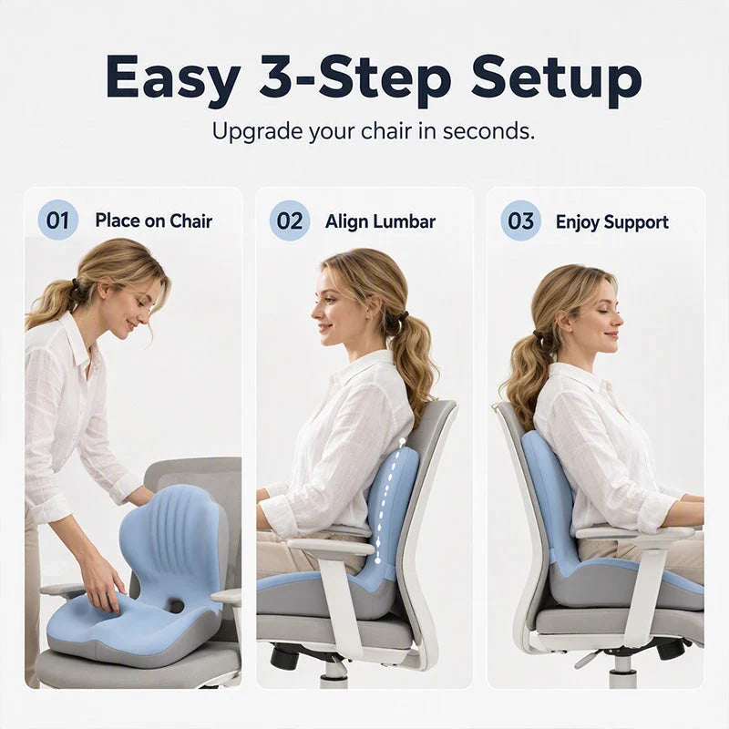 🪑 Ergonomic Memory Foam Seat Cushion with Back Support – Stay Comfortable All Day, Perfect for Office, Car & Home ✨