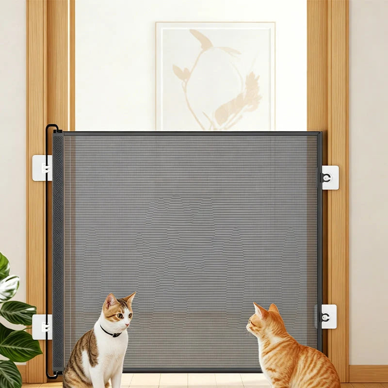 Retractable Pet Mesh Fence & Cat Gate – No-Drill Safety Barrier for Small, Medium & Large Pets